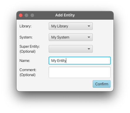 Add Entity dialog window