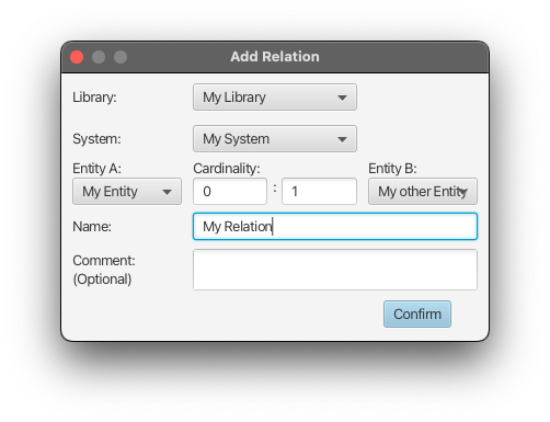 Add Relation dialog window