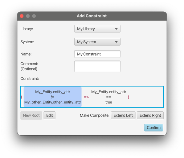 Add Constraint dialog window with simple constraint selected