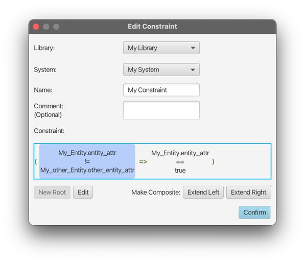 Edit Constraint popup window with simple constraint selected