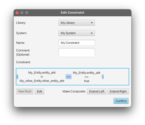 Edit Constraint popup window with composite constraint selected