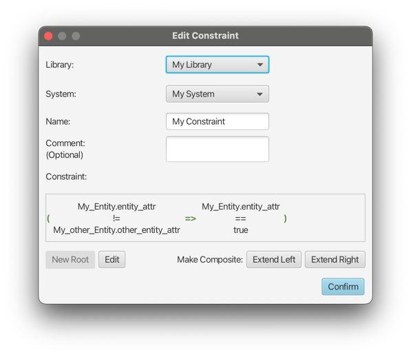 Edit constraint popup window