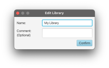 Edit library popup window