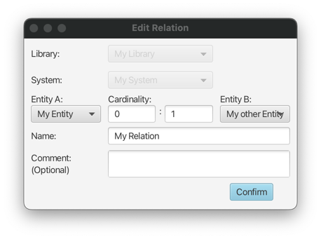Edit relation popup window